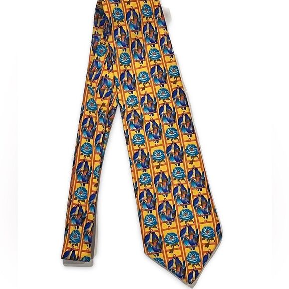 Leonard Paris Parrots and Flowers Silk Tie | Colorful Men’s Necktie - Picture 1 of 6